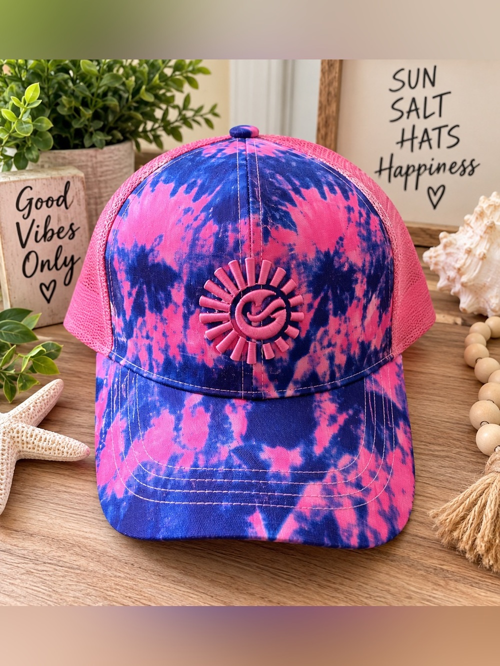 💗 Tri Sirena Pink & Blue Tie-Dye Trucker Hat 🧢
